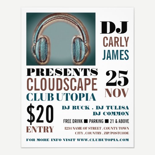 Headphones, DJ, Club Event Advertising Flyer