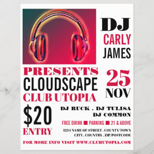 Headphones, DJ, Club Event Advertising Flyer