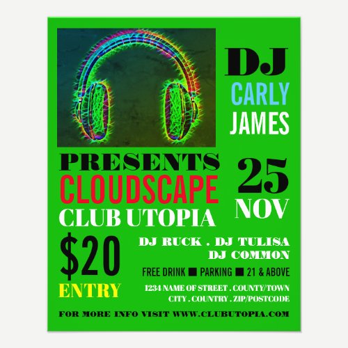 Headphones, DJ, Club Event Advertising Flyer