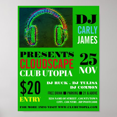 Headphones DJ Club Event Advertising Poster
