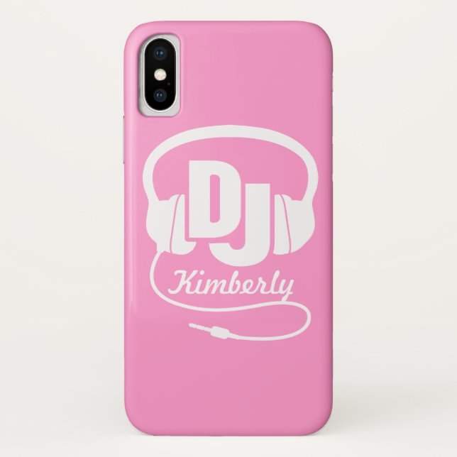 Headphones DJ girl name pink & white iphone case (Back)