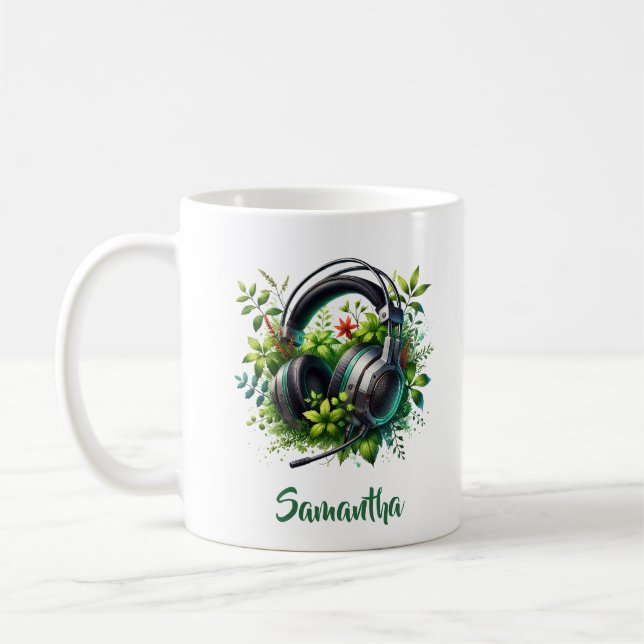 Headphones for video game in greenery coffee mug (Left)