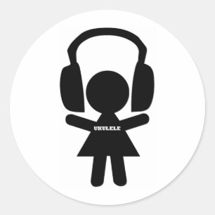 Headphones Jamming Ukulele Music Classic Round Sticker