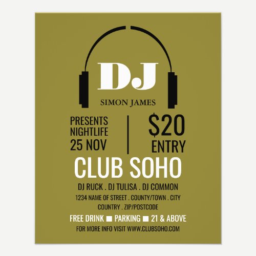 Headphones Logo, DJ, Club Event Advertising Flyer