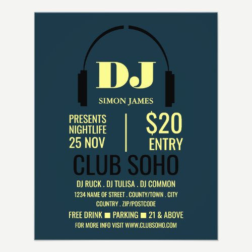 Headphones Logo, DJ, Club Event Advertising Flyer