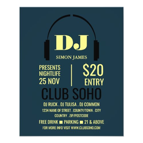 Headphones Logo DJ Club Event Advertising Flyer