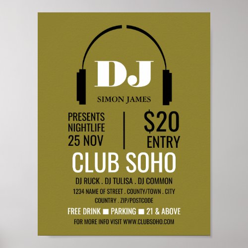 Headphones Logo DJ Club Event Advertising Poster