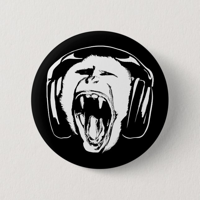 Headphones Monkey Music Lover Button (Front)