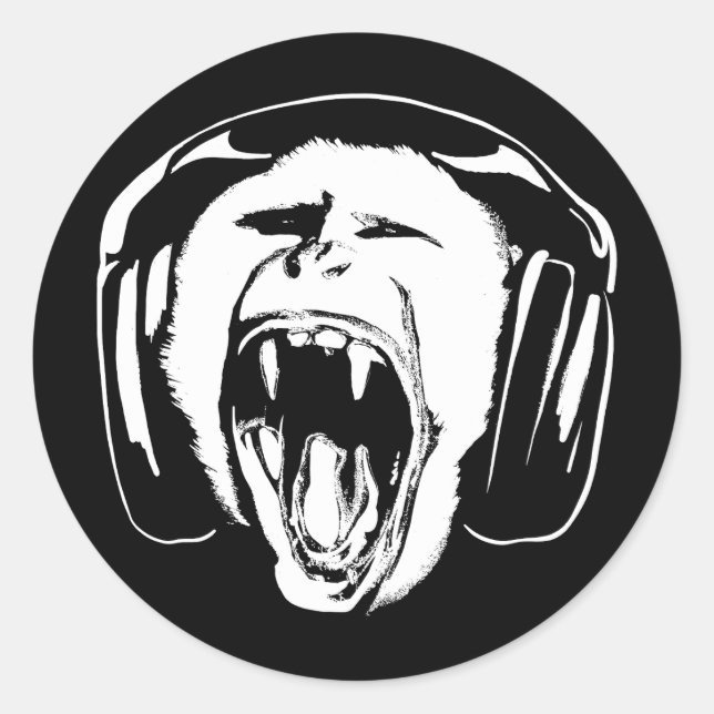 Headphones Monkey Music Lover Classic Round Sticker (Front)
