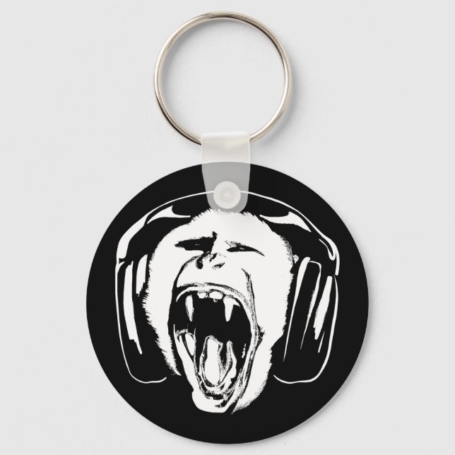 Headphones Monkey Music Lover Keychain (Front)