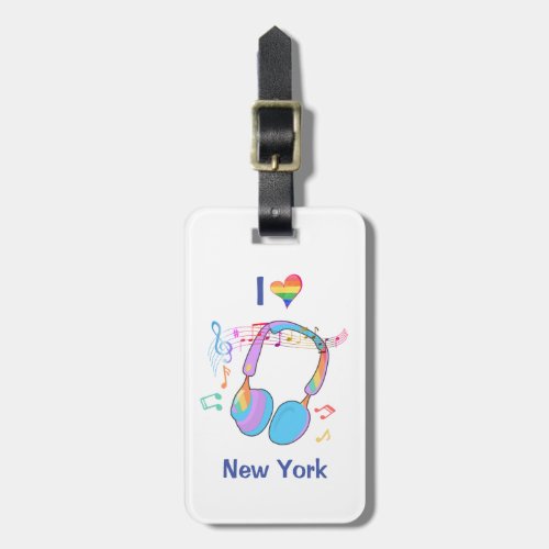 Headphones Music I Love New York Luggage Tag