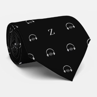 Headphones Music Monogram Initial Black and white