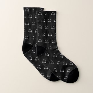 Headphones Music Monogram Initial Black and white