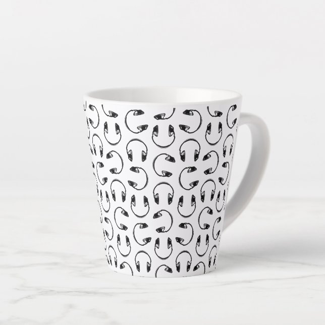 Headphones Music Print CUSTOM BACKGROUND COLOR Latte Mug (Right Angle)