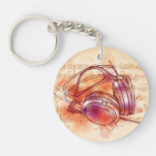 Headphones on a watercolor background & notes keychain