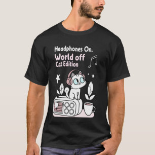 Headphones On, World Off Cozy Cats Music Lover Cat T-Shirt