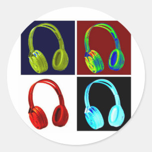 Headphones Pop Art Classic Round Sticker