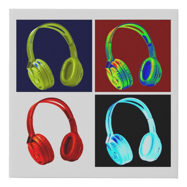 Headphones Pop Art Faux Canvas Print (Front)