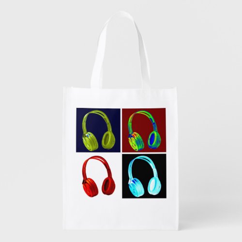 Headphones Pop Art Grocery Bag