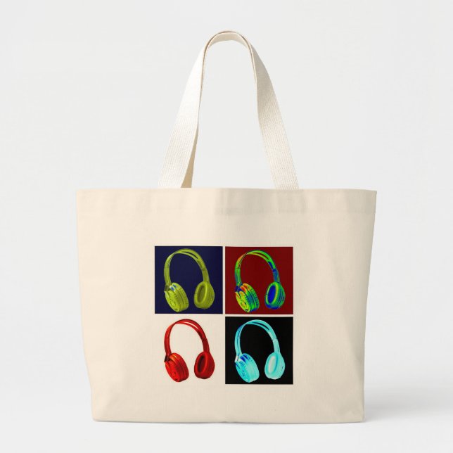 Headphones Pop Art Large Tote Bag (Front)