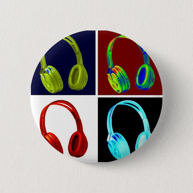 Headphones Pop Art Pinback Button (Front)