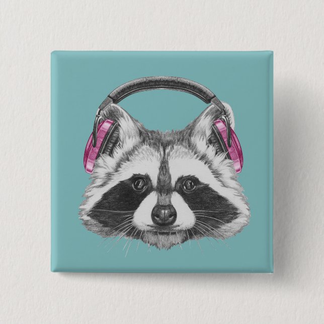 Headphones Raccoon Button (Front)