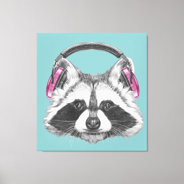 Headphones Raccoon Canvas Print (Front)