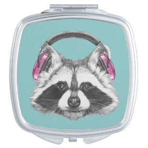 Headphones Raccoon Compact Mirror