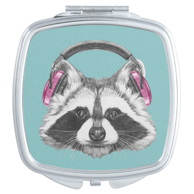 Headphones Raccoon Compact Mirror (Front)