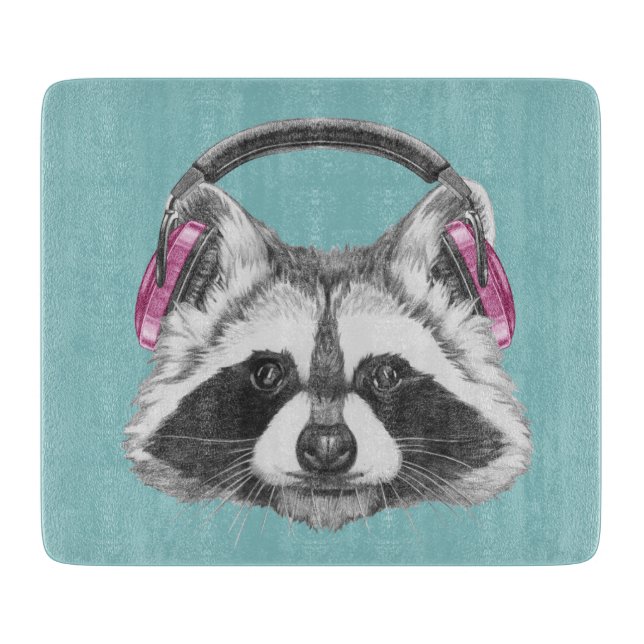 Headphones Raccoon Cutting Board (Front)