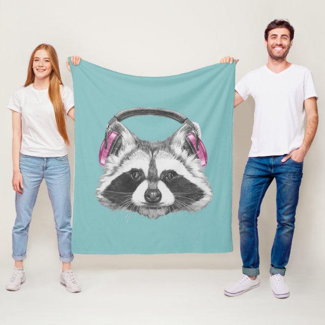 Headphones Raccoon Fleece Blanket (In Situ)