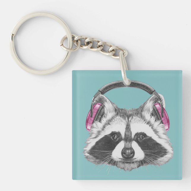 Headphones Raccoon Keychain (Front)