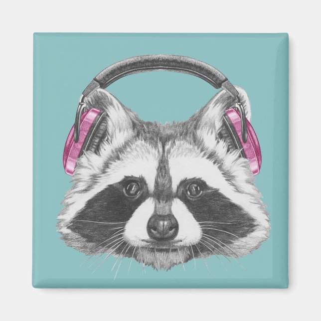 Headphones Raccoon Magnet (Front)
