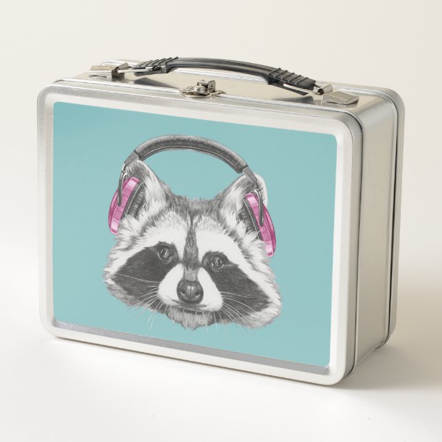 Headphones Raccoon Metal Lunch Box (Front)