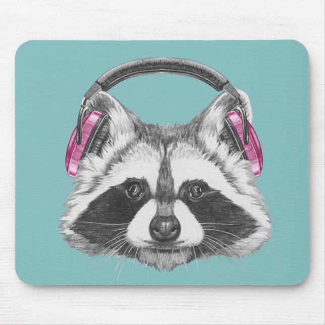 Headphones Raccoon Mouse Pad (Front)