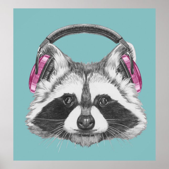 Headphones Raccoon Poster (Front)