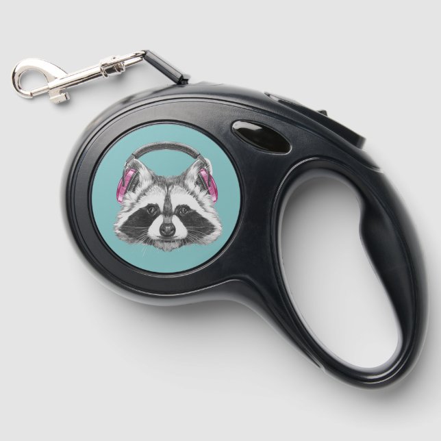 Headphones Raccoon Retractable Pet Leash (Front)