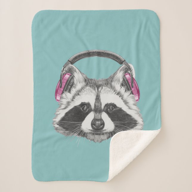 Headphones Raccoon Sherpa Blanket (Front)