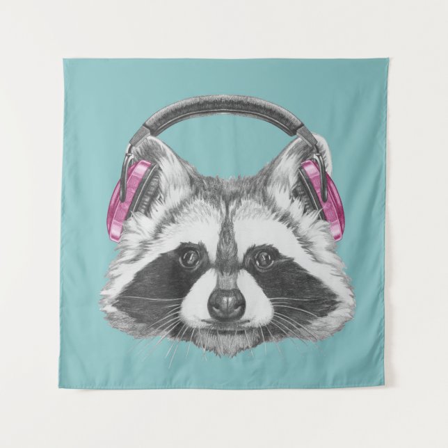 Headphones Raccoon Tapestry (Front)