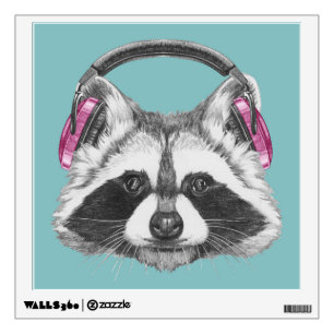 Headphones Raccoon Wall Decal