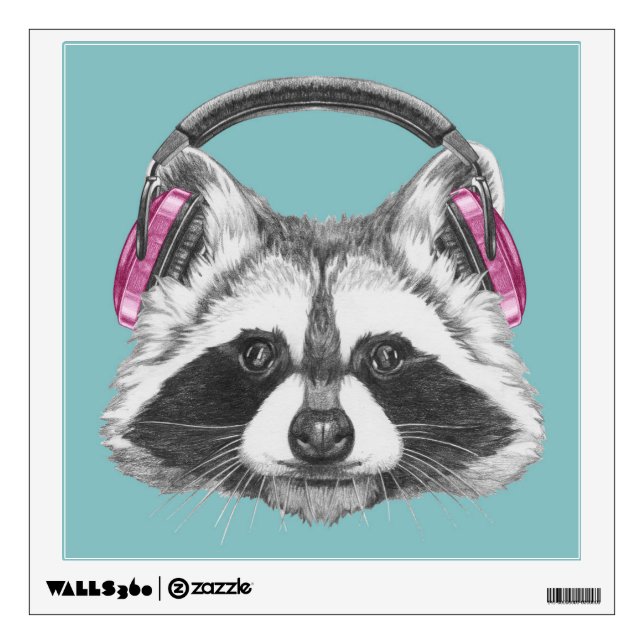 Headphones Raccoon Wall Decal (Front)