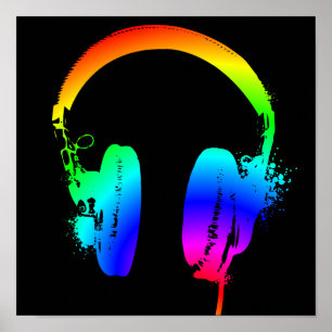 Headphones Rainbow Stencil Graphic Art Poster Sign