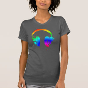 Headphones Rainbow Stencil Graphic Art T-Shirt
