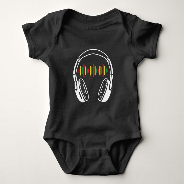 Headphones Reggae Music Lover Rastafari Jamaica Baby Bodysuit (Front)