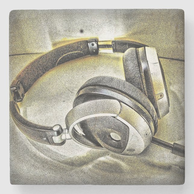 Headphones Stone Coaster (Front)