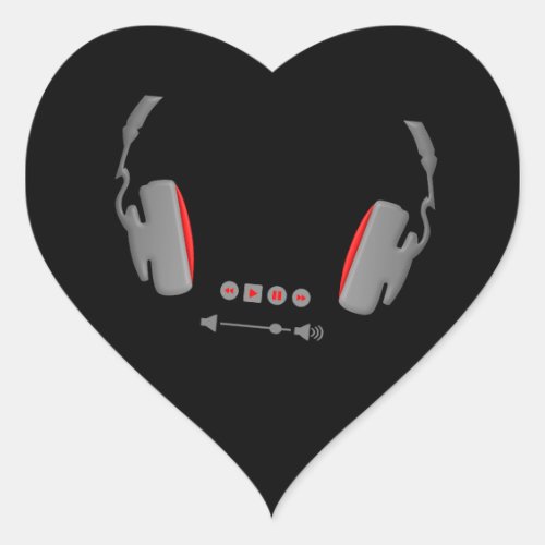 Headphones with media volume control buttons heart sticker
