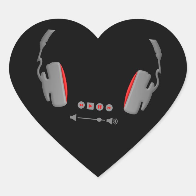 Headphones with media volume control buttons heart sticker (Front)