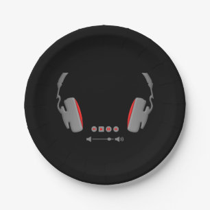Headphones with media volume control buttons paper plates