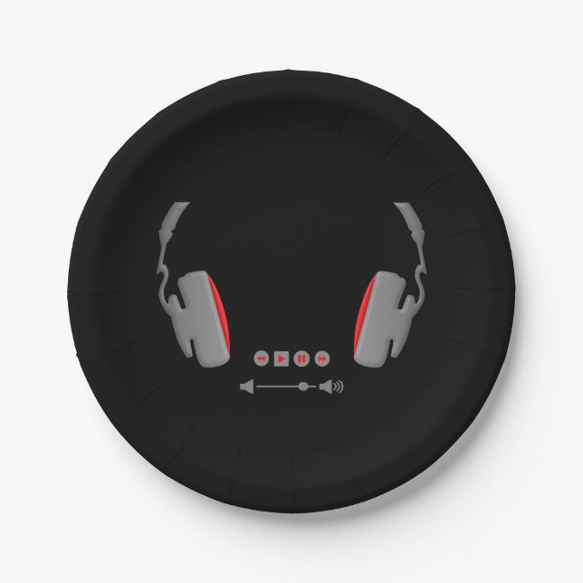 Headphones with media volume control buttons paper plates (Front)