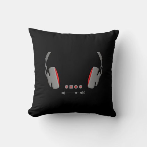 Headphones with media volume control buttons throw pillow